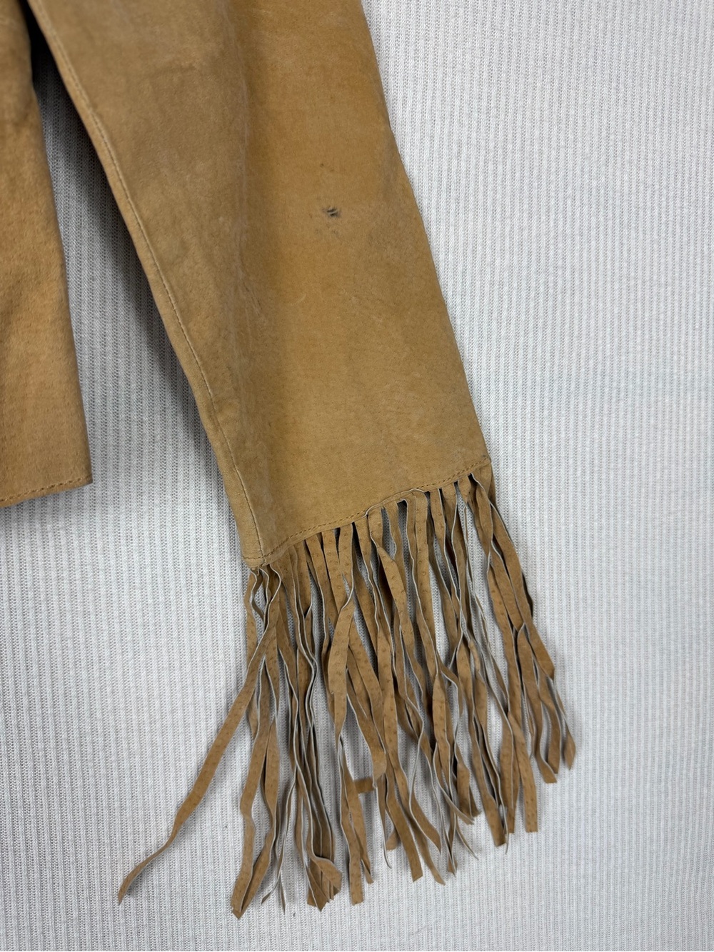 Vintage Outer Edge Genuine Leather Fringe Jacket Women L Tan Western Boho Suede - Picture 5 of 12